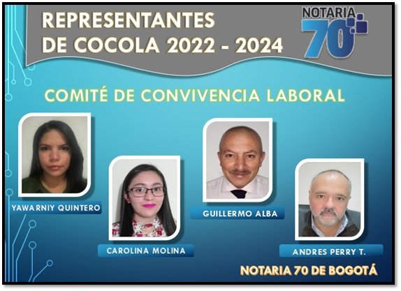 Foto Representantes de Cocola de la notaria 70 de Bogotá.